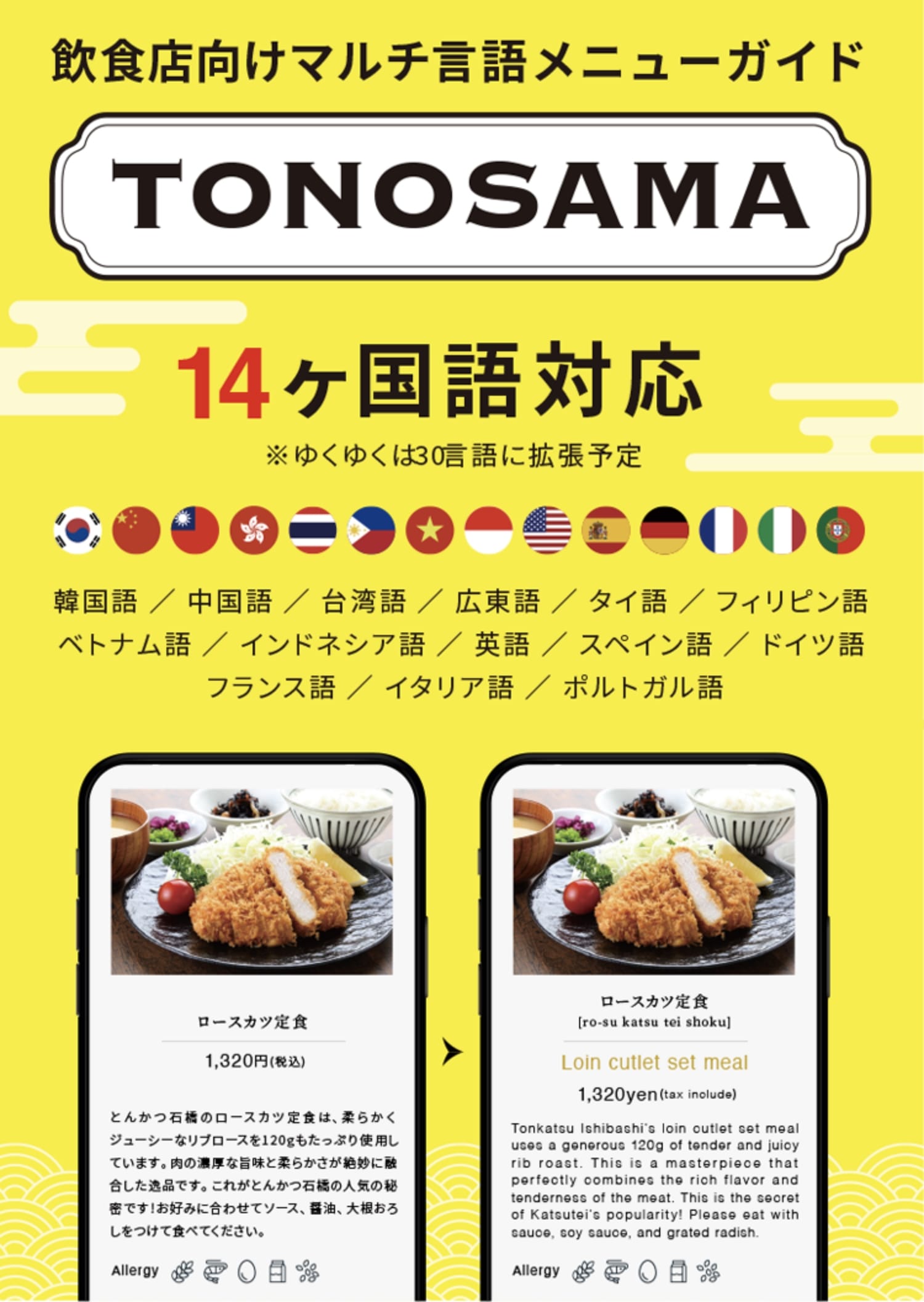 飲食向けマルチ言語メニューガイド TONOSAMA